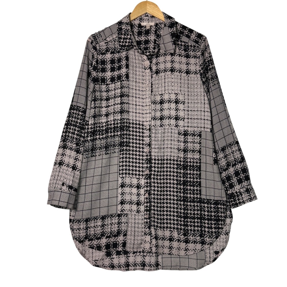 Como Vintage Patchwork Plaid Houndstooth Long Sle… - image 1
